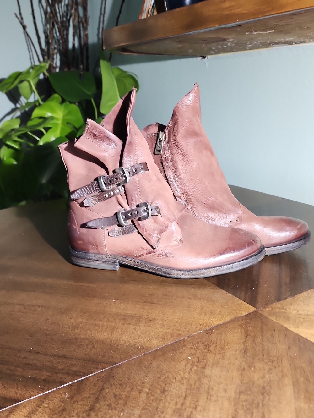 A.S.98 Women's Distressed Leather Ankle Boots - Rose Brown Size 38 NWT